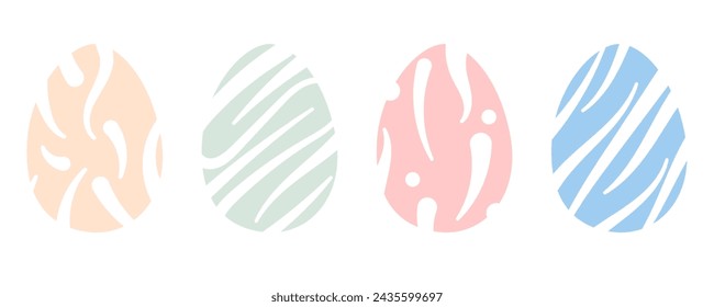 Happy Easter. set of Easter eggs with different textures on a white background. Spring holiday. Vector illustration.Happy Easter egg hunt. hand-drawn strokes and dots, eggs,  pastel colors.