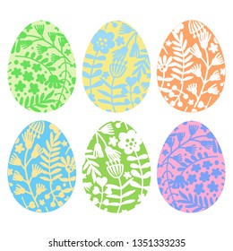 
Happy easter. Set of Easter eggs with floral pattern. Hand drawing. Spring festival. Vector illustration. Happy easter eggs