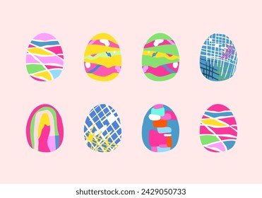 Happy easter. Set of Easter eggs. Easter symbol with abstract pattern in retro style. Vector illustration