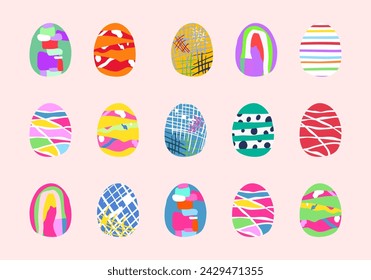 Happy easter. Set of Easter eggs. Easter symbol with abstract pattern in retro style. Vector illustration