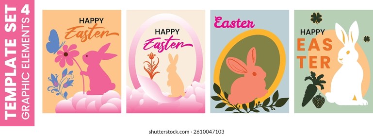 Happy easter set event greeting card, cover, poster tempale graphic element