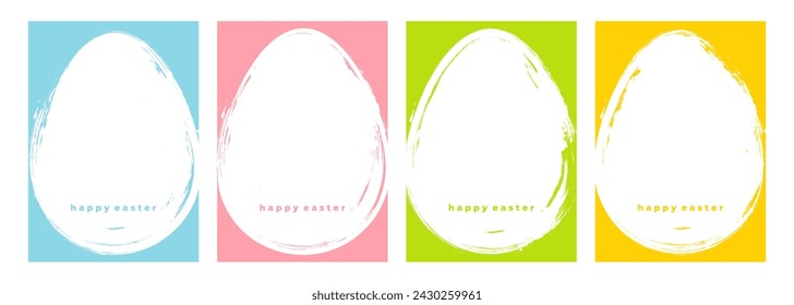 Happy Easter Set. Festive backgrounds with white brush stroke Easter eggs. Holiday collection for Easter celebrate greetings and invitations. Vector illustration.