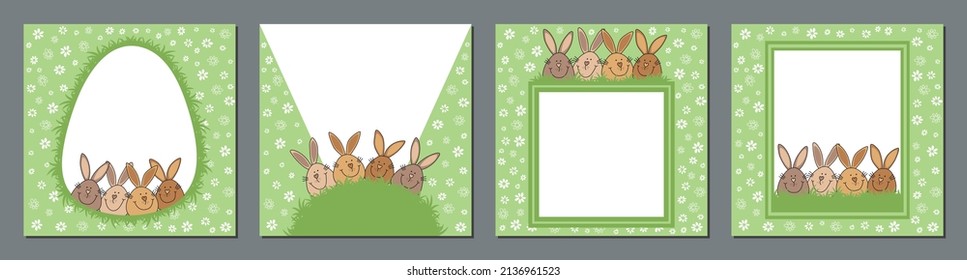 Happy Easter set of greeting cards, background templates for posters, holiday covers, advertising, social media post woth copy space