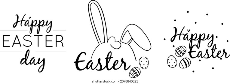 Happy easter set. Easter set. Hand lettering. Easter lettering set. Postcards. Vector. Black on a white background.
