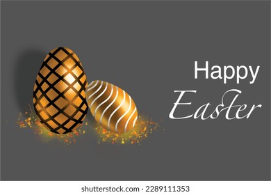 Happy Easter. Set of ornate Easter eggs with different textures on gray background easter eggs spring holiday vector Used as illustrations and backgrounds.