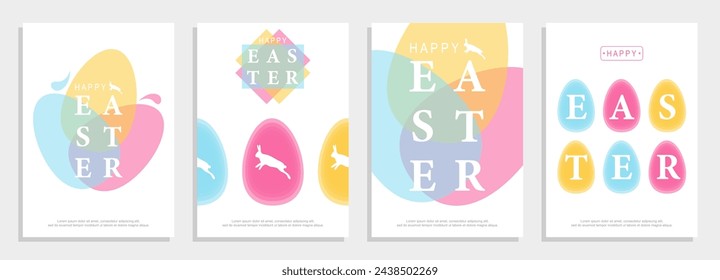 Happy Easter set. Patterns. Greeting card template. Vector Easter illustration. Easter eggs, rabbit. Perfect for a poster, holiday cover, or postcard.