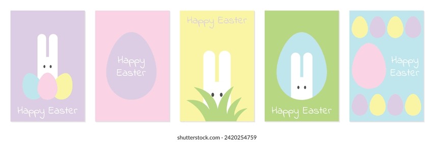 Happy Easter. Set of poster, cover or postcard in modern geometric abstract style. Vector illustration