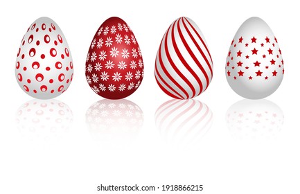 Happy easter. Set of red and blue patterns for Easter eggs on a white background. Vector illustration