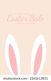 Happy Easter Set of Sale banners, greeting cards, posters, holiday covers. Trendy design with typography, bunny. Spring Easter background