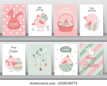 Happy Easter Set of Sale banners, greeting cards, posters, holiday ,graphic elements. Holiday covers, posters, banners. Cartoon flat. vector illustration.