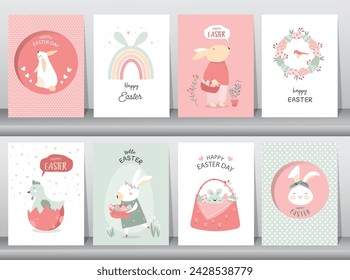 Happy Easter Set of Sale banners, greeting cards, posters, holiday ,graphic elements. Holiday covers, posters, banners, greeting card. Cartoon flat. vector illustration.