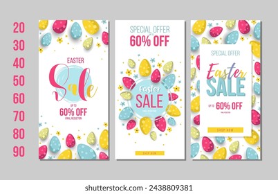 Feliz Pascua Set de banners de venta, tarjetas de felicitación, carteles, cubiertas de vacaciones.