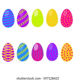 Happy easter! Set of vector colorful bright Easter eggs. Design elements.
