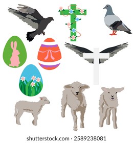 happy easter. set of easter. vector illustration.