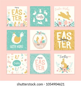 Happy Easter. Set of vector templates with lettering design. Vector illustration.