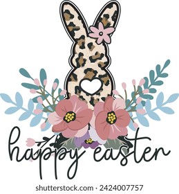 Happy Easter Shirts Cute Floral Bunny Leopard Print Easter T shirt Design
