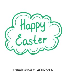 Happy Easter sign. Hand drawn doodle. Festive lettering. Holiday decoration. Greeting card. Vector line art illustration.
