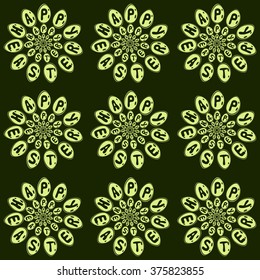 Happy Easter sign on eggs. Seamless pattern with the congratulatory text. Flowers of Easter eggs with Happy Easter wishes.