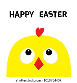 Happy Easter sign symbol. Chicken head face big eyes red beak looking up. Cute cartoon funny character. Baby collection. Flat design. White background. Isolated. Vector illustration
