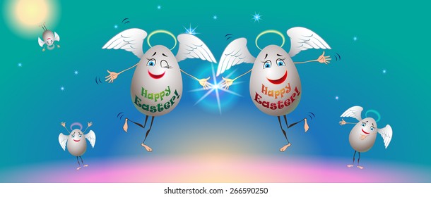 Happy Easter sign theme. Illustration of happy family eggs and envelope format.