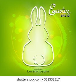 happy Easter, silhouette of Easter bunny, abstract green background