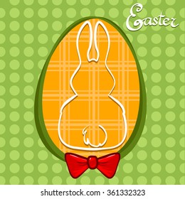 Happy Easter, silhouette of bunny, egg, Easter symbol, red bow tie 