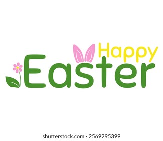 Happy Easter simple poster with cute details, design for holiday decoration or greetings vector illustration