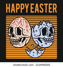 happy easter skull egg illustration for t-shirt design