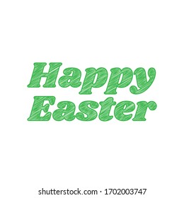 Happy Easter slogan. Green scribble Icon with solid contour on white background. Illustration.