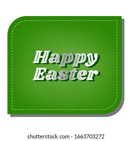 Happy Easter slogan. Silver gradient line icon with dark green shadow at ecological patched green leaf. Illustration.