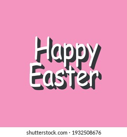 Happy Easter slogan. White icon with a shadow on a pink background. Illustration.