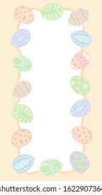 Happy easter social media, stories frame with paschal eggs. Copy space. Place for text. Vector pastel holidays background. Scrapbooking frame.  Invitation, banner, card, poster, flyer.