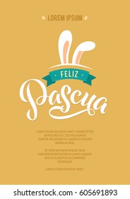 Happy Easter Spanish Calligraphy Greeting Card. Modern Brush Lettering. Joyful Wishes, Holiday Greetings. Pastel Background
