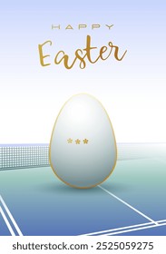 Happy Easter. Sports greeting card. Realistic Ping-Pong ball in the shape of Easter egg. Vector illustration.