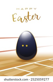 Happy Easter. Sports greeting card. Realistic Squash ball in the shape of Easter egg. Vector illustration.