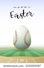 Happy Easter. Sports greeting card. A realistic Easter egg in the shape of a baseball ball. Vector illustration.