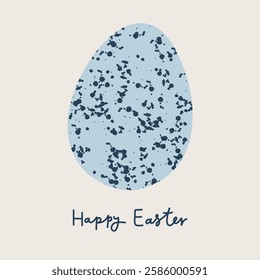 Happy Easter spotted quail egg vector hand drawn minimalistic illustration with typography. Blue and beige colors. Great for banners, postcards, social media, stickers. Possible for customization