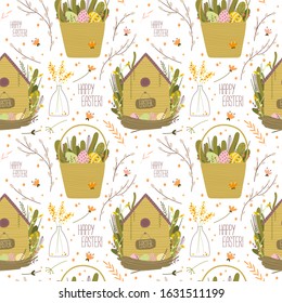 Happy easter! Spring abstract minimalistic festive easter holiday set. Vector graphics
