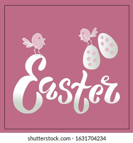 Happy Easter spring background lettering yellow postcard colorfull design	
