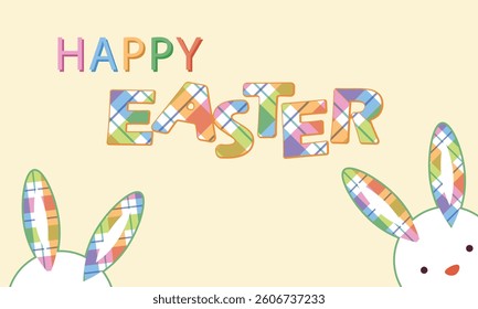 Happy Easter spring card with rabbit, Happy Easter typography and bunnies, modern style design banner, background, check
