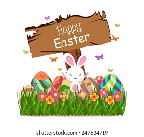 happy easter spring concept with sign post