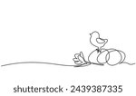 Happy Easter spring decoration. Easter eggs, chicks and flowers. Continuous one line drawing. Vector illustration