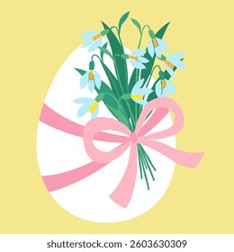 Happy Easter, spring flowers, easter egg,  vector holiday illustration. 