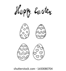 Happy easter spring graphic elements,vector set. Lettering, egg, branch