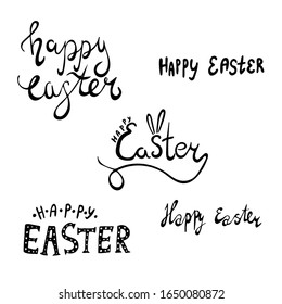 Happy easter spring graphic elements,vector set. Lettering, egg, branch
