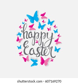 Happy Easter Spring Holiday Background with Egg from Paper Cut Out Butterfly Illustration EPS10