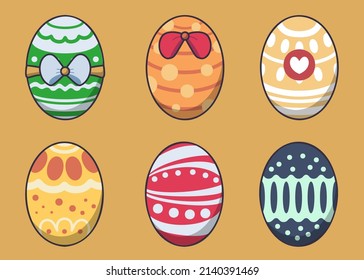 Happy easter in spring holiday. Easter eggs set. Decorated colorful egg. Painted eggs for hunt. Vector illustration.