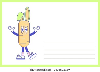 Happy Easter, spring holiday. Retro groovy cartoon characters and elements. Vintage funky mascot blank postcard psychedelic smile and emotion. Comic trendy Vector illustration 60s 70s 90s style