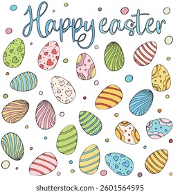 happy easter, spring easter traditional painted dyeing chicken eggs, vector color isolated design element, hand drawn doodle element, for kids