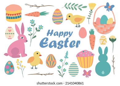 Happy Easter spring Vector Illustration Set